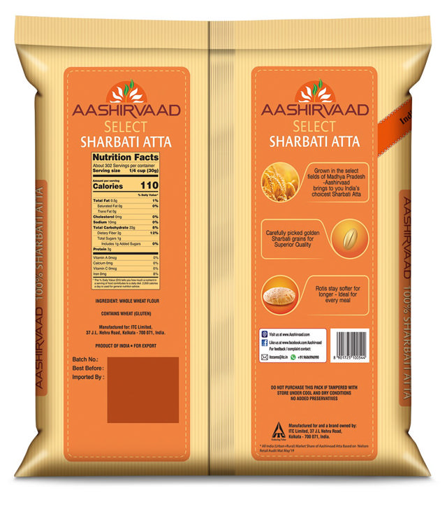 AASHIRVAAD ATTA SHARBATI SELECT 4X10 LB (EXP PACK)