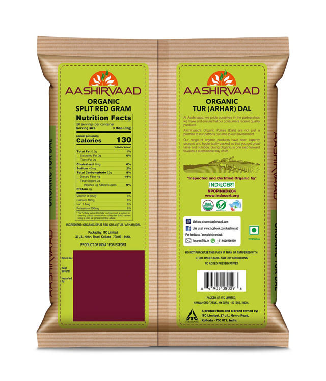 AASHIRVAAD ORGANIC TOOR DAL 12X2 LB