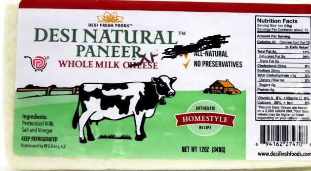 DESI PANEER WHOLE MILK SLAB 20X12 OZ