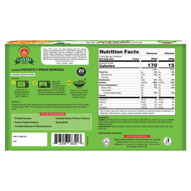 LX. COCKTAIL POT PEAS SAMOSA12X20X20GM (NONGMO)